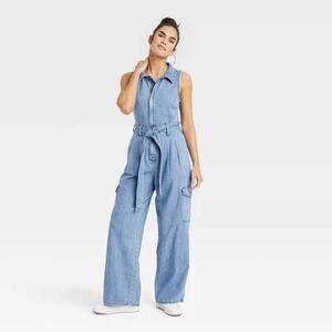 UNIVERSAL THREAD Cargo Jumpsuit NWT Sleeveless Denim Belted Size 6